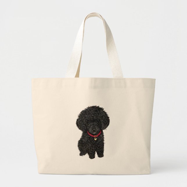 Miniature or Toy Poodle - Black 1 Large Tote Bag (Front)
