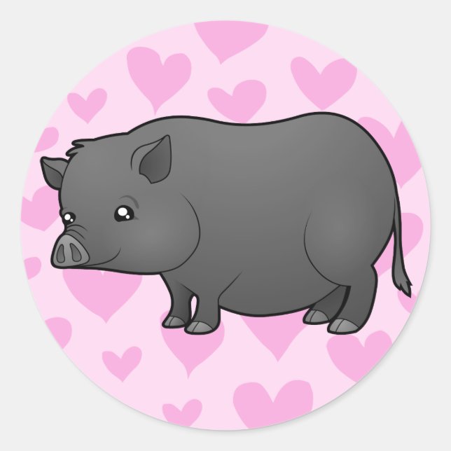 Miniature Pig Love Classic Round Sticker (Front)
