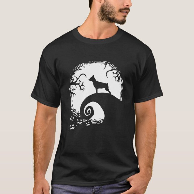 Miniature Pinscher And Moon Halloween T-Shirt (Front)