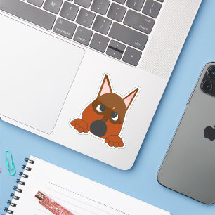 Miniature Pinscher Chocolate and Rust Cartoon Peek