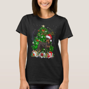 Miniature Pinscher Christmas Tree Light Pajama Dog T-Shirt