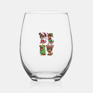 Miniature Pinscher Christmas Tree Santa Elf Costum Stemless Wine Glass