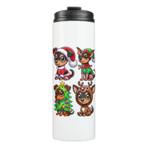 Miniature Pinscher Christmas Tree Santa Elf Costum Thermal Tumbler