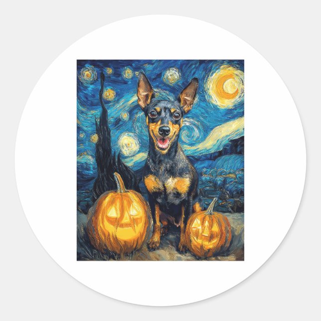Miniature Pinscher Cute Dog Halloween Jack O Lante Classic Round Sticker (Front)