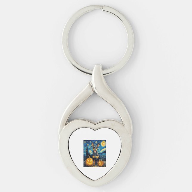 Miniature Pinscher Cute Dog Halloween Jack O Lante Key Ring (Front)