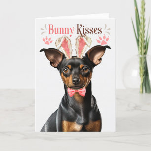Miniature Pinscher Dog Bunny Ears for Easter Holiday Card