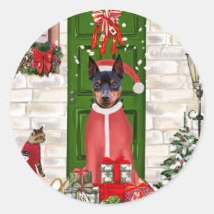 Miniature Pinscher Dog Christmas  Classic Round Sticker