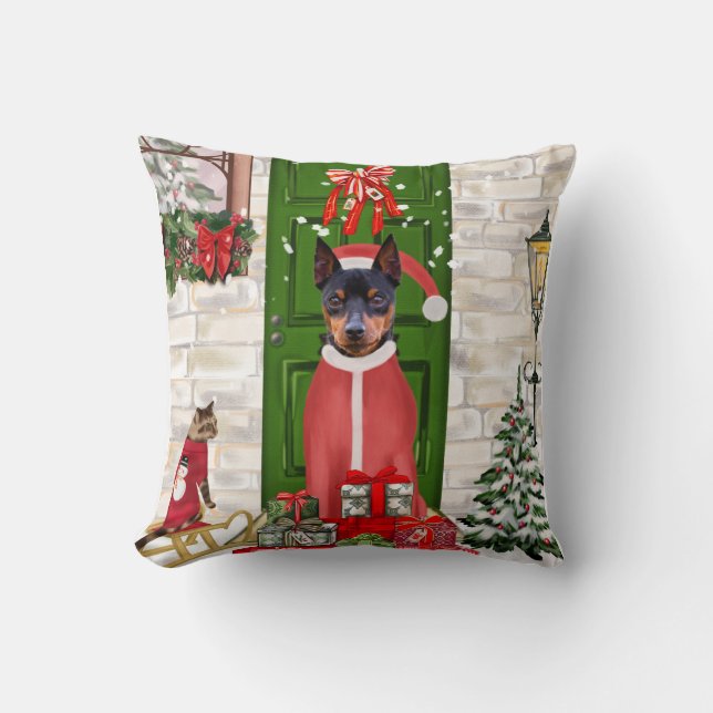 Miniature Pinscher Dog Christmas Cushion (Front)