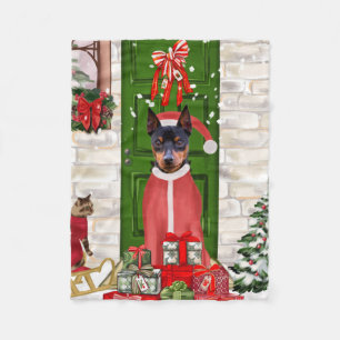 Miniature Pinscher Dog Christmas Fleece Blanket