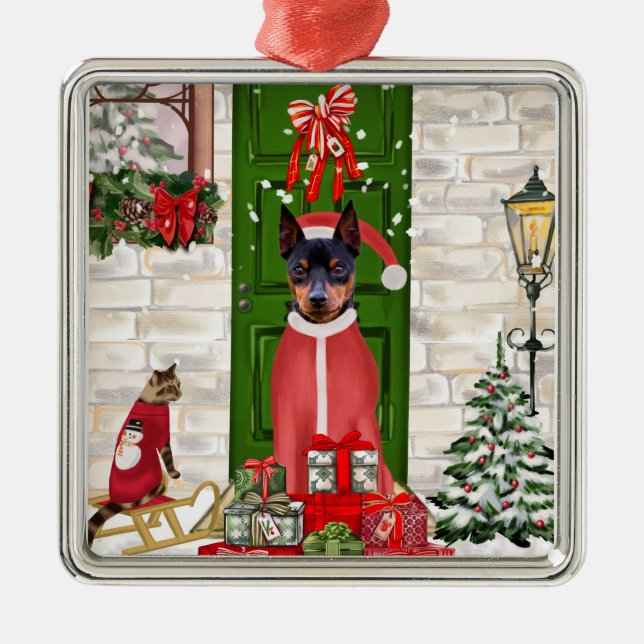 Miniature Pinscher Dog Christmas  Metal Ornament (Front)