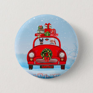 Miniature Pinscher Dog In Car With Santa Claus 6 Cm Round Badge