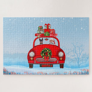 Miniature Pinscher Dog In Car With Santa Claus Jigsaw Puzzle