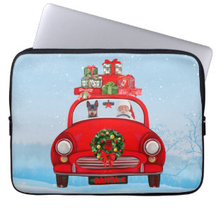 Miniature Pinscher Dog In Car With Santa Claus Laptop Sleeve