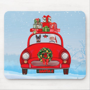Miniature Pinscher Dog In Car With Santa Claus Mouse Pad