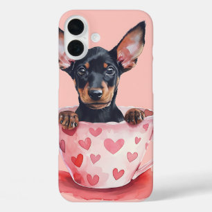 MINIATURE PINSCHER DOG IN VALENTINE TEA CUP iPhone 16 PLUS CASE