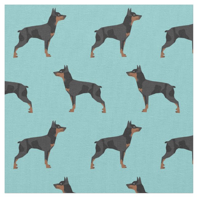miniature pinscher dog light blue fabric (Close Up)