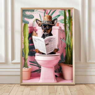 Miniature Pinscher Dog on Toilet Print Funny Poste