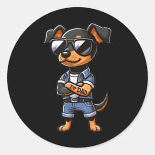 Miniature Pinscher I Love Dad Funny Dog Tattoo Classic Round Sticker