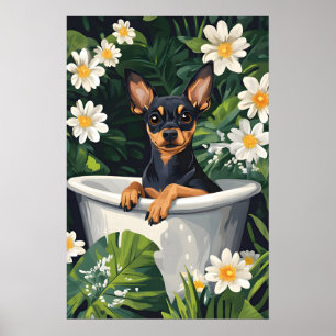 Miniature Pinscher In Bathtub Poster, Funny Dog Poster
