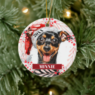 Miniature Pinscher in Santa Hat Christmas Ornament