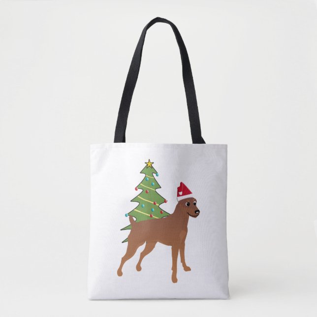 Miniature Pinscher in Santa Hat (Docked)   Tote Bag (Front)