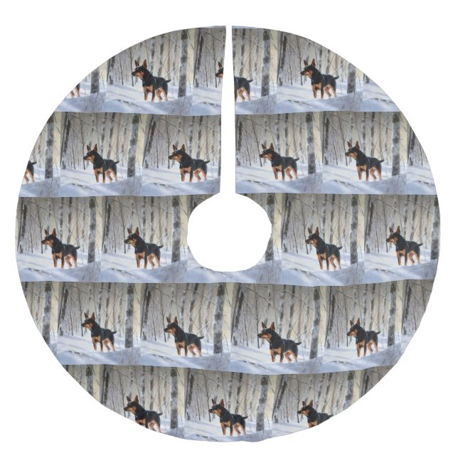 Miniature Pinscher Let It Snow Christmas Brushed Polyester Tree Skirt (Front)