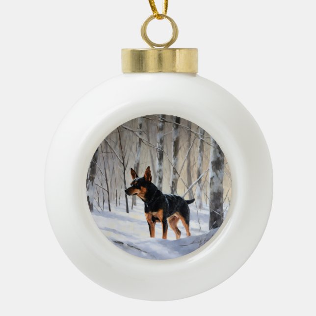 Miniature Pinscher Let It Snow Christmas Ceramic Ball Christmas Ornament (Front)