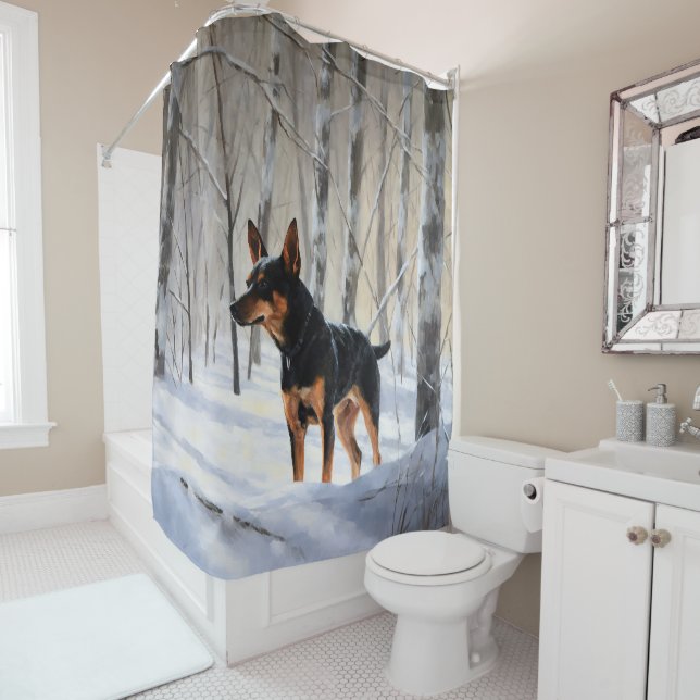 Miniature Pinscher Let It Snow Christmas Shower Curtain (In Situ)