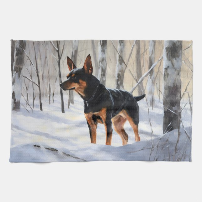 Miniature Pinscher Let It Snow Christmas Tea Towel (Horizontal)