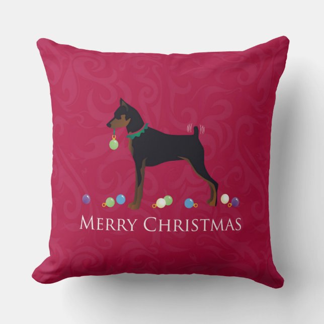 Miniature Pinscher Merry Christmas Design Cushion (Front)