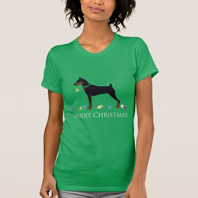 Miniature Pinscher Merry Christmas Design T-Shirt (Front)