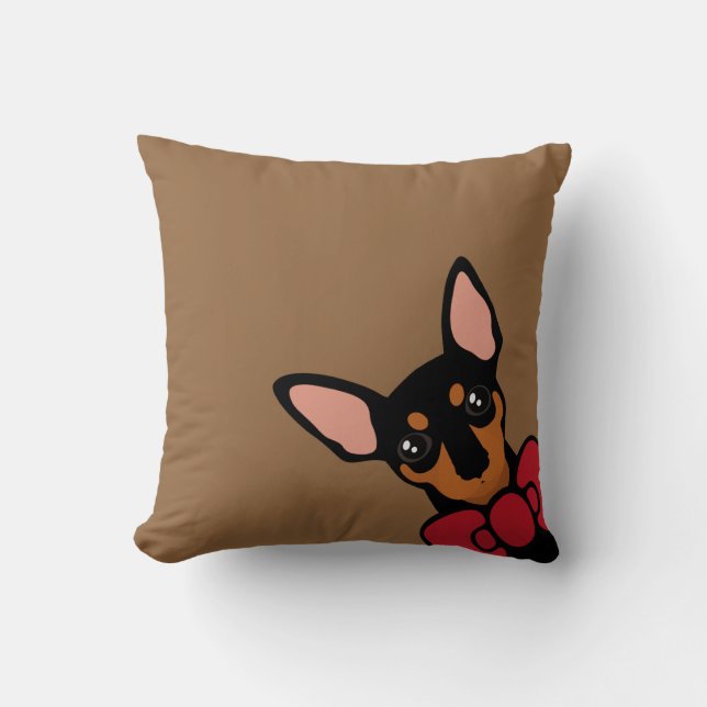 Miniature Pinscher (Min Pin) Bow Peekaboo Pillow (Front)