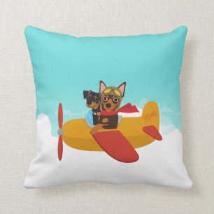 Miniature Pinscher Min Pin Pilot Aeroplane Pillow