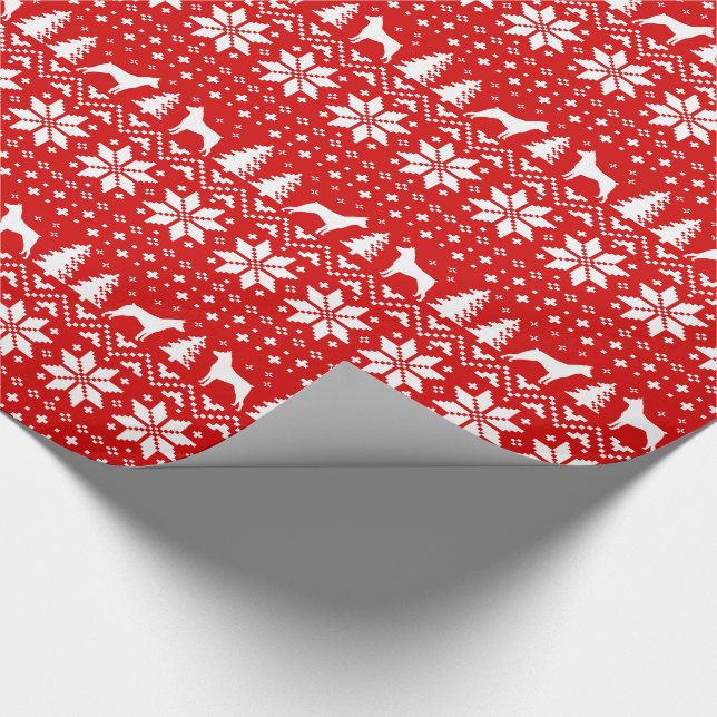 Miniature Pinscher MinPin Silhouettes Christmas Wrapping Paper (Corner)