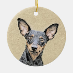 Miniature Pinscher Painting - Cute Original Dog Ar Ceramic Ornament