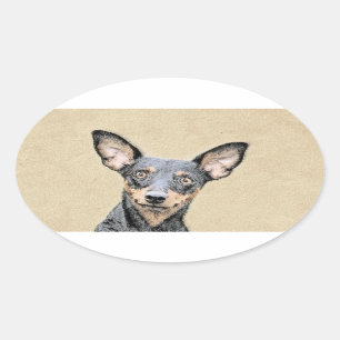 Miniature Pinscher Painting - Cute Original Dog Ar Oval Sticker
