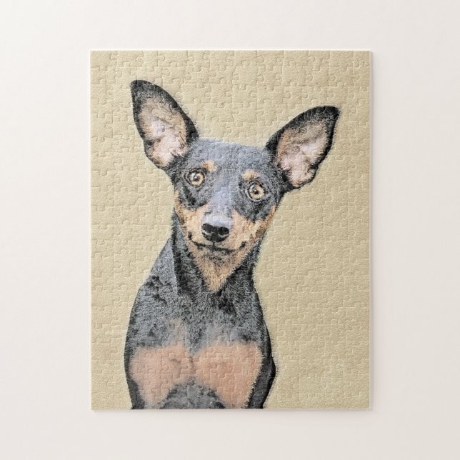 Miniature Pinscher Painting Cute Original Dog Art Jigsaw Puzzle (Vertical)