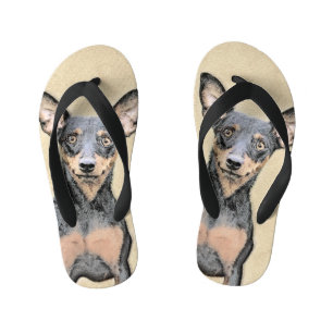 Miniature Pinscher Painting Cute Original Dog Art Kid's Thongs