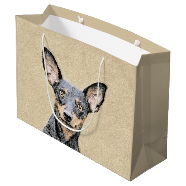 Miniature Pinscher Painting Cute Original Dog Art Large Gift Bag (Back Angled)