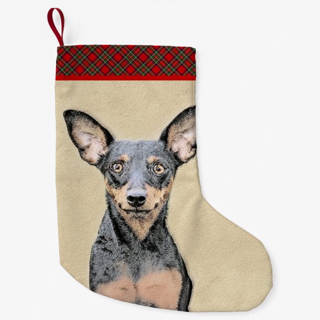 Miniature Pinscher Painting Cute Original Dog Art Small Christmas Stocking (Front)