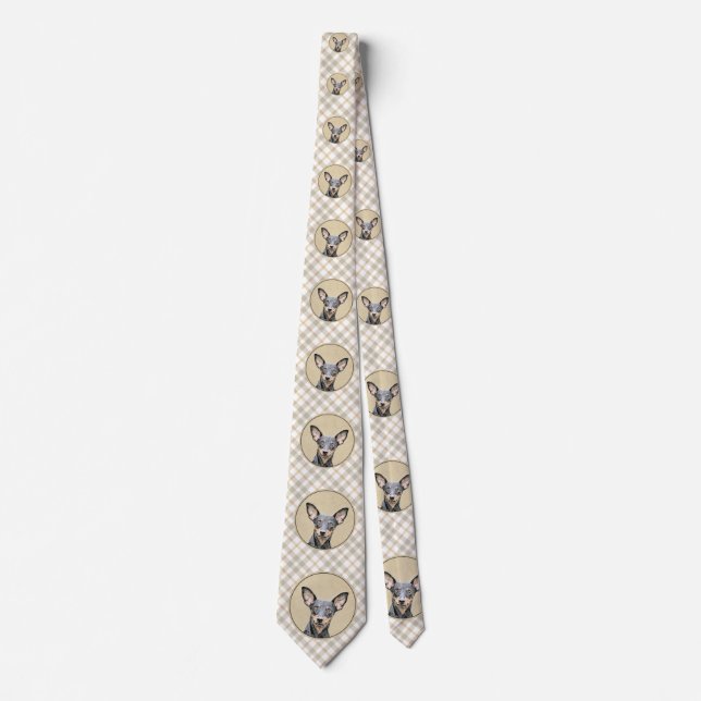 Miniature Pinscher Painting Cute Original Dog Art Tie (Front)