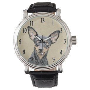 Miniature Pinscher Painting Cute Original Dog Art Watch