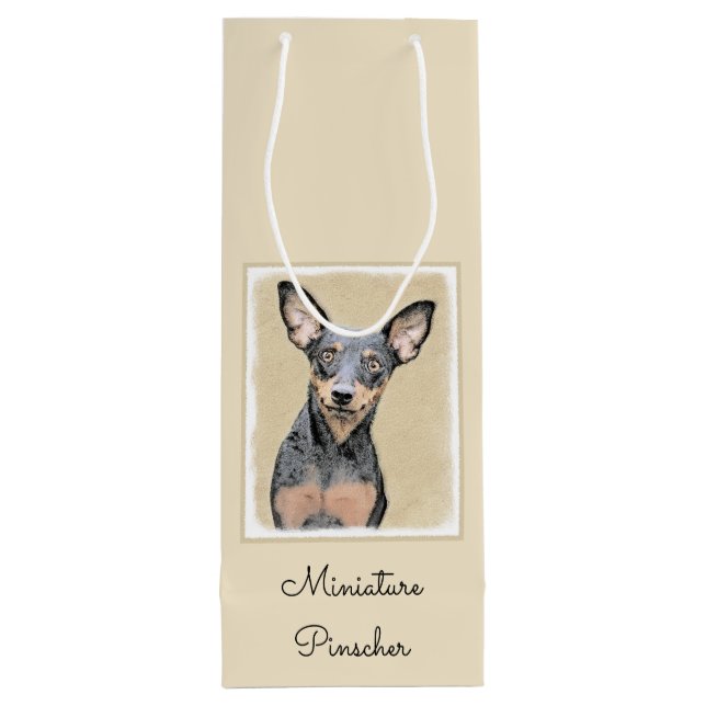 Miniature Pinscher Painting Cute Original Dog Art Wine Gift Bag (Back)