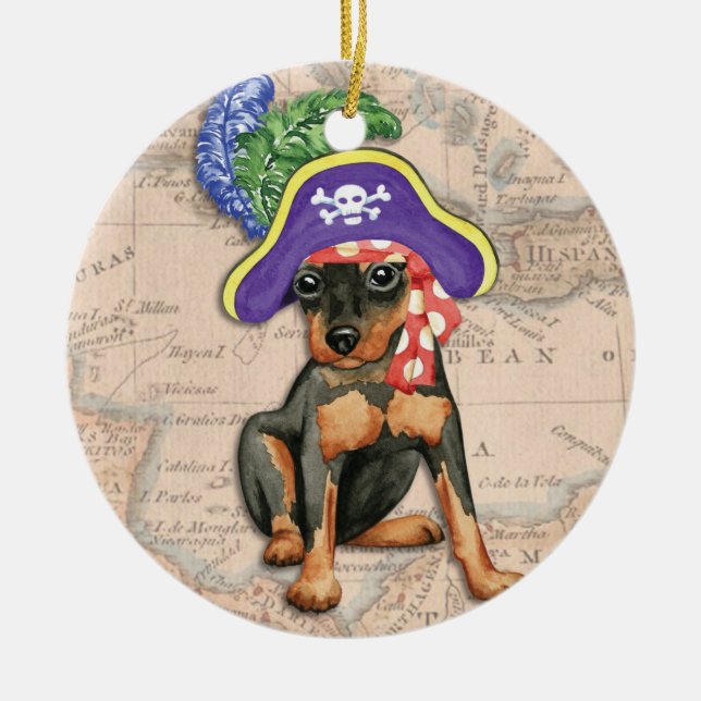 Miniature Pinscher Pirate Ceramic Ornament (Front)