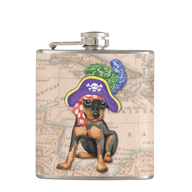 Miniature Pinscher Pirate Hip Flask (Front)