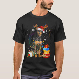 Miniature Pinscher Reindeer Christmas Lights Funny T-Shirt