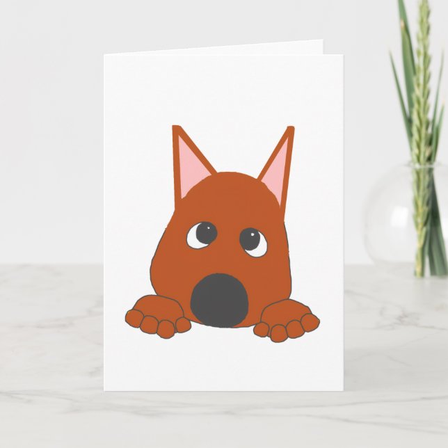 Miniature Pinscher Rust Peeking Cartoon Card (Front)