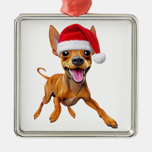 Miniature Pinscher Santa Hat Christmas Dog Min Pin Metal Ornament (Front)