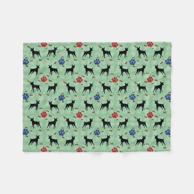 Miniature Pinscher Shadow Fleece Blanket (Front (Horizontal))