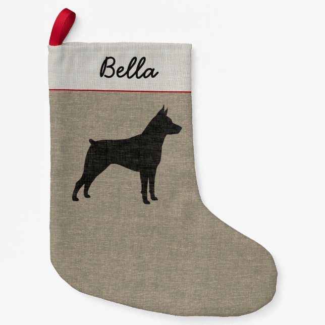 Miniature Pinscher Silhouette MinPin Dog Custom Small Christmas Stocking (Front)